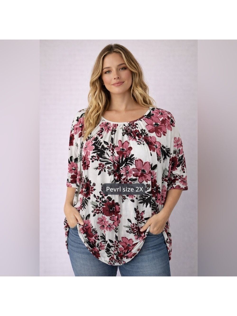 PEVRL Floral Flowy Blouse Top Size 2X Short Sleeve New with tags
